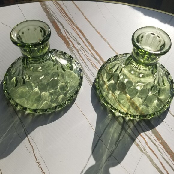 Other - Vintage Green Glass Candle Stick Holders Set of 2